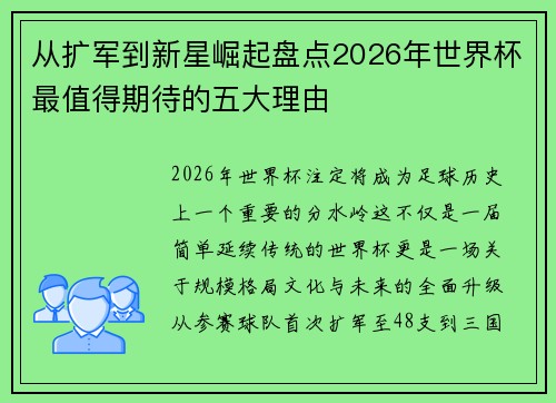 从扩军到新星崛起盘点2026年世界杯最值得期待的五大理由